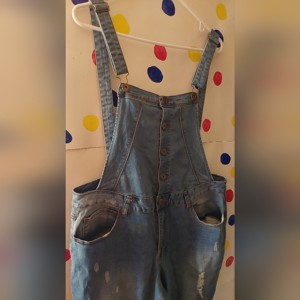 Ashley Stewart distressed overalls